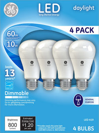 GE A19 E26 (Medium) LED Bulb Daylight 60 Watt Equivalence 4 pk