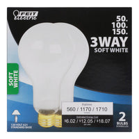 Feit Electric 150 W A21 Three Way Bulb A-Line Incandescent Bulb E26 (Medium) Soft White 2 pk