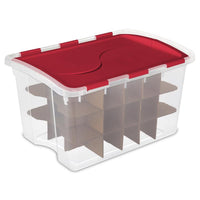 Sterilite 48 qt Clear/Red Ornament Storage Box w/Hinged Lid 13.13 in. H X 22.38 in. W X 15.88 in. D (Pack of 6)