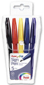 Pentel S520-5 Fiber Tip Arts Sign Pen Assorted Ink Colors (Pack of 6)