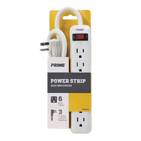 Prime 3 ft. L 6 outlets Power Strip White