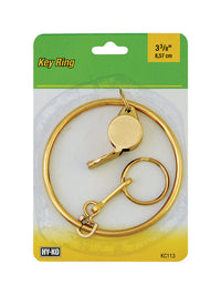 Hy-Ko Jailer Key Ring W/Whistle Split 3-1/2" Dia. Brass Plated Carded (Pack of 5)