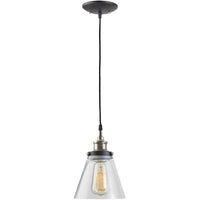 Pendant Light Fixture, Clear Glass, Antique Brass Accents & Brown