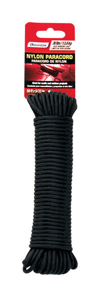 SecureLine 5/32 in. D X 50 ft. L Black Braided Nylon Paracord