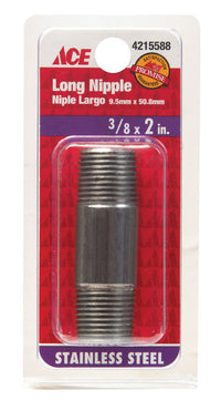 Ace  3/8 in. MPT   x 2 in. L Stainless Steel  Nipple