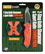 Accusharp 045c Orange/Black 2-Step Knife Sharpener And Folding Knife 2 Piece Combo