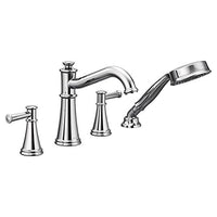 Chrome two-handle diverter roman tub faucet includes hand shower