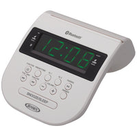 Jensen White Bluetooth Clock Radio LED Plug-In