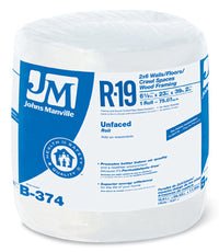 R19 Unfaced Fiberglass Insulation, 75.07 Sq. Ft. Coverage, 5.5 x 23-In. x 39' 2-In. Roll