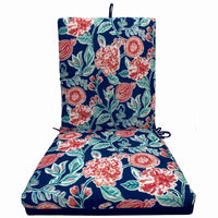 Patio Premiere Seating Cushion, Blue Floral Reverses to Solid, 44 x 21 x 4-In. (Pack of 8)