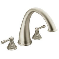 Brushed nickel two-handle high arc roman tub faucet