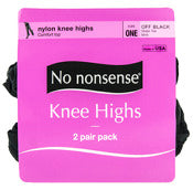 No Nonsense 031/M46 One Size Off Black Nylon Knee Highs 2 Pair