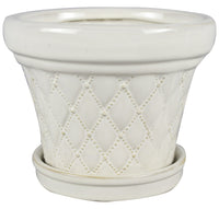 Trendspot 4 in. H x 6 in. Dia. Ceramic French Quilt Ceramic Pot White (Pack of 4)