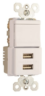 Decorator Combination Switch & USB Charger, White