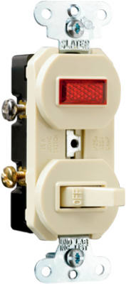 Single-Pole Switch/Pilot Light, 15-Amp, 125-Volt, Ivory