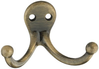 National Hardware N335-794 1.76" X 2.88" X 1.73" Antique Brass Double Clothes Hooks 2 Count